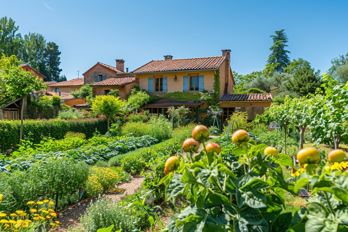 Maison provençale avec jardin potager luxuriant.